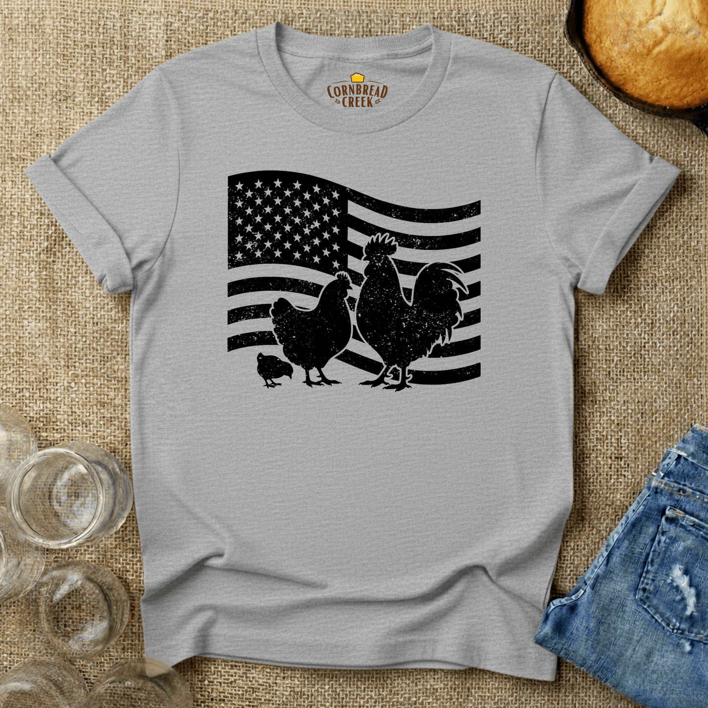 Patriotic Poultry T-Shirt Chicken and Rural Homestead Graphic tee Cornbread Creek