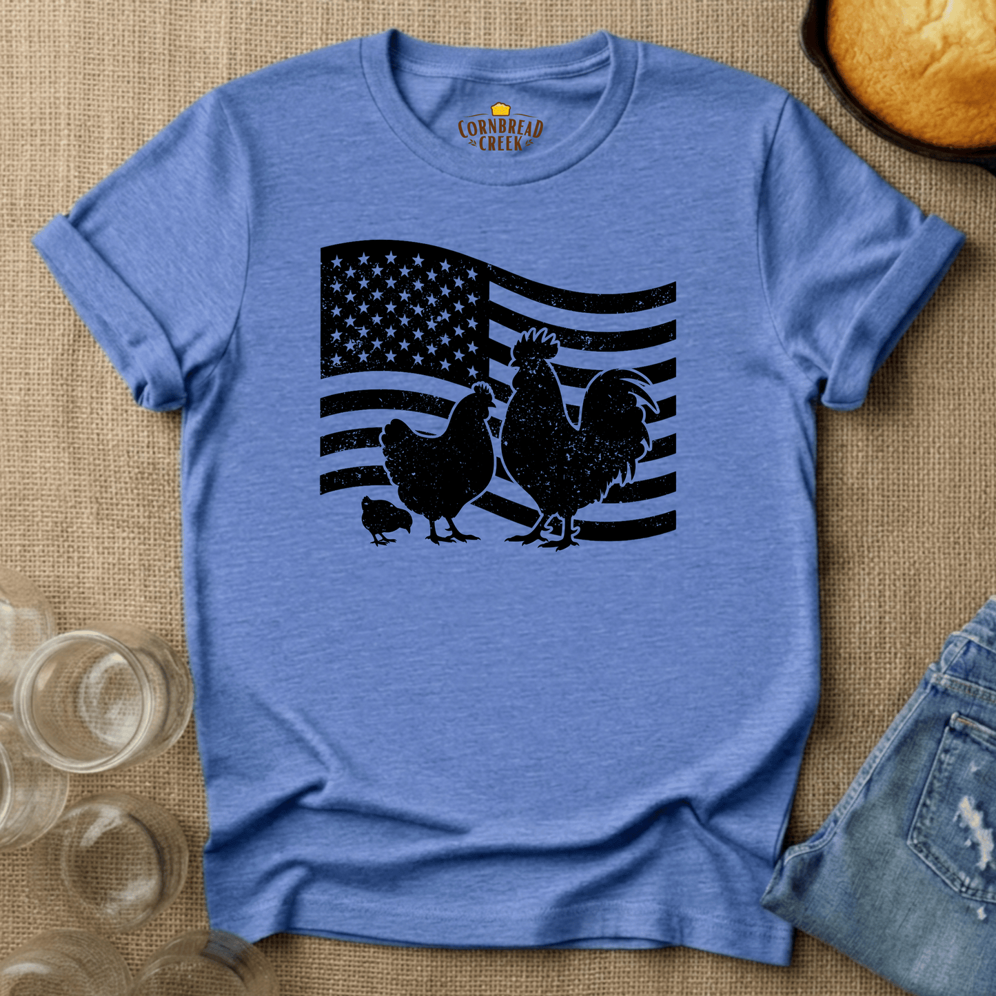 Patriotic Poultry T-Shirt Chicken and Rural Homestead Graphic tee Cornbread Creek