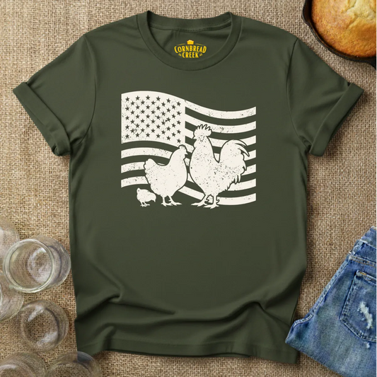 Patriotic Poultry T-Shirt Chicken and Rural Homestead Graphic tee Cornbread Creek