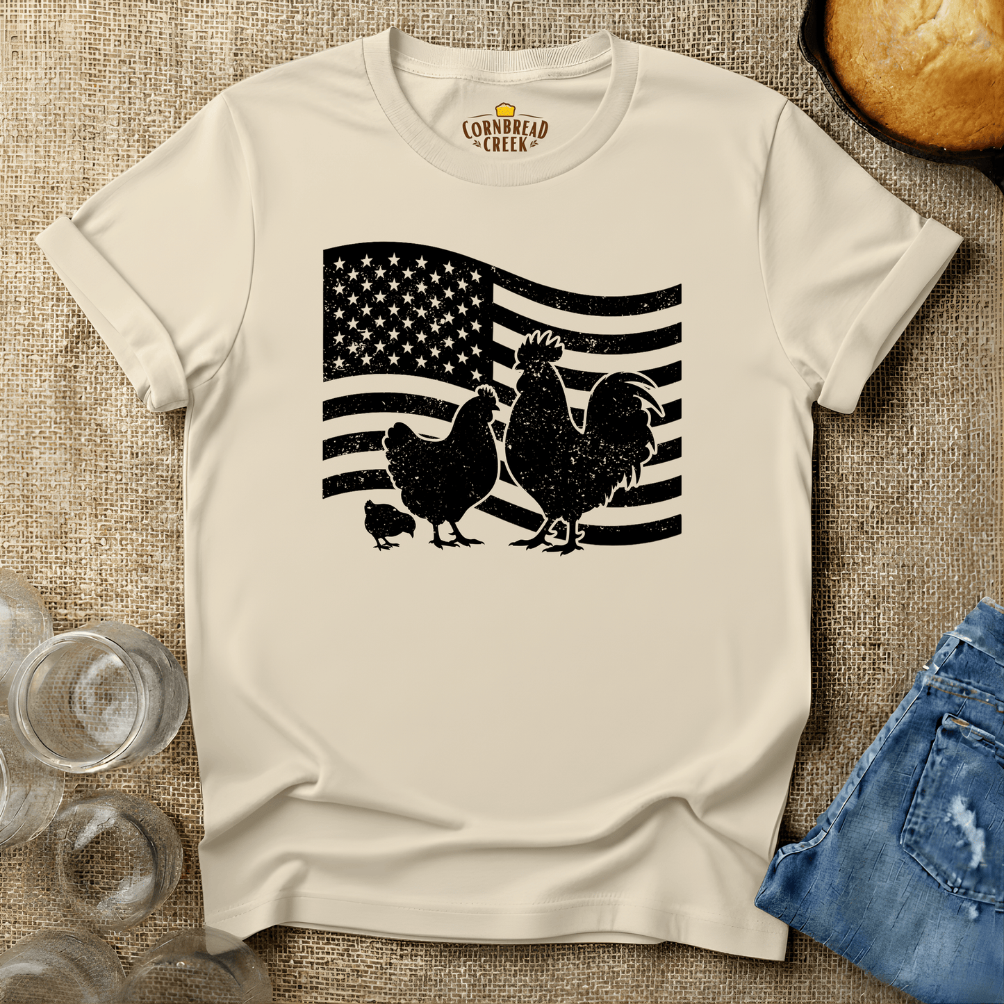 Patriotic Poultry T-Shirt Chicken and Rural Homestead Graphic tee Cornbread Creek