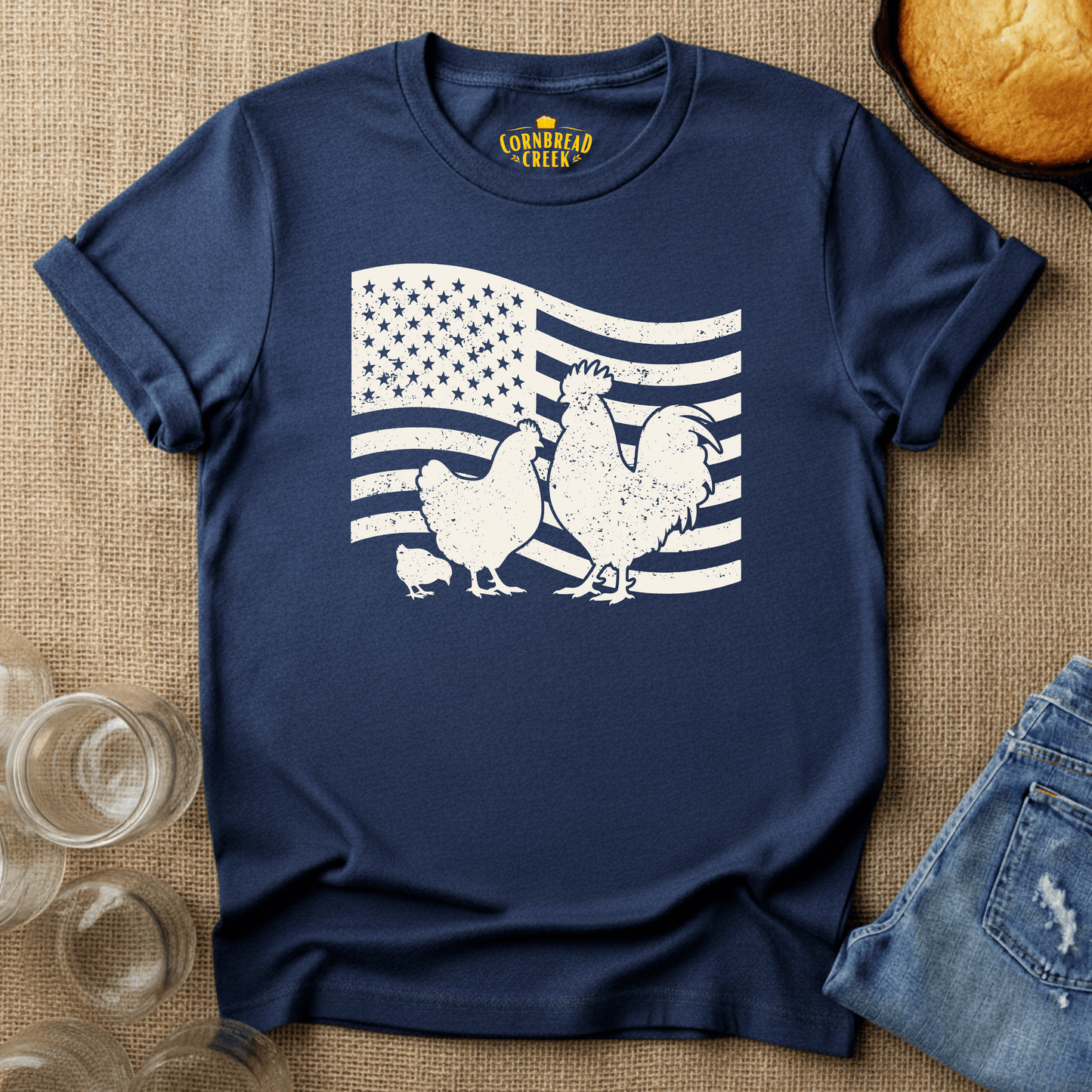 Patriotic Poultry T-Shirt Chicken and Rural Homestead Graphic tee Cornbread Creek