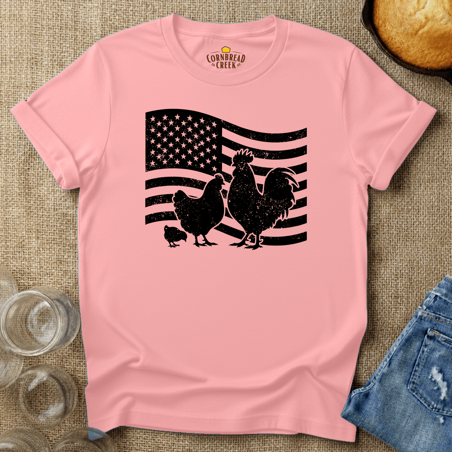 Patriotic Poultry T-Shirt Chicken and Rural Homestead Graphic tee Cornbread Creek