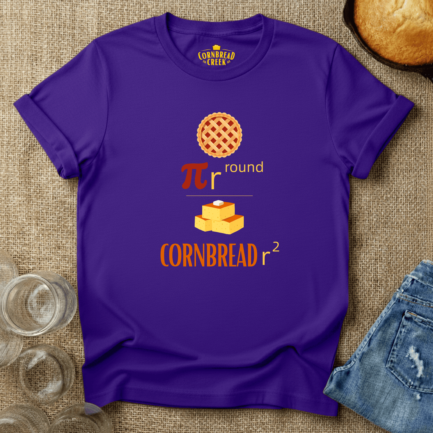 Pi R Round. Cornbread R Square T-Shirt Chicken and Rural Homestead Graphic tee Cornbread Creek