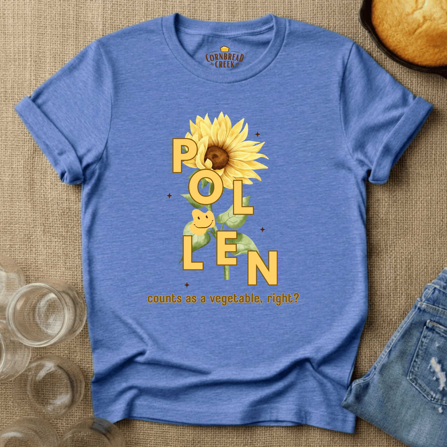 Pollen Counts as a Vegetable - Flower T-Shirt Chicken and Rural Homestead Graphic tee Cornbread Creek