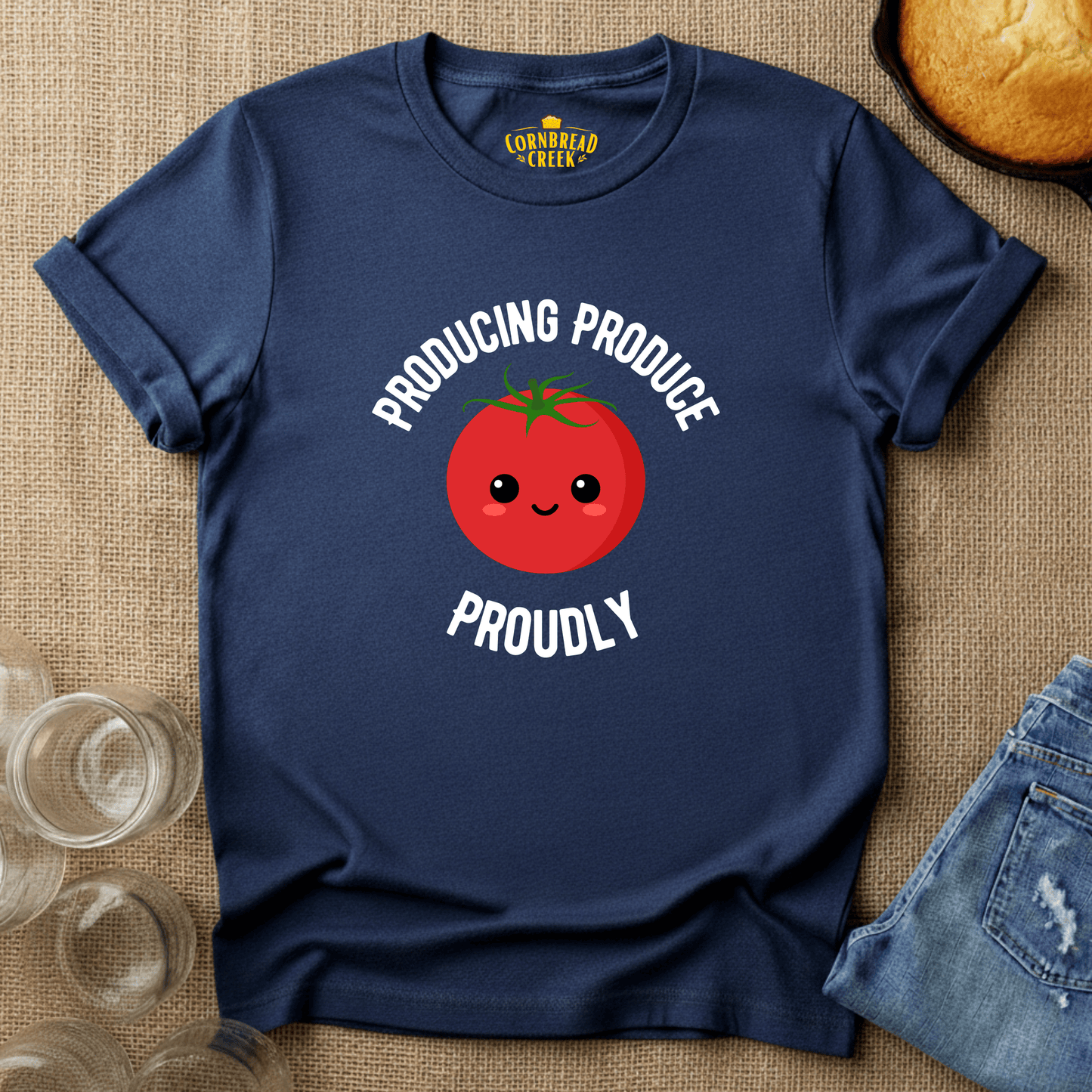 Producing Produce Proudly T-Shirt Chicken and Rural Homestead Graphic tee Cornbread Creek