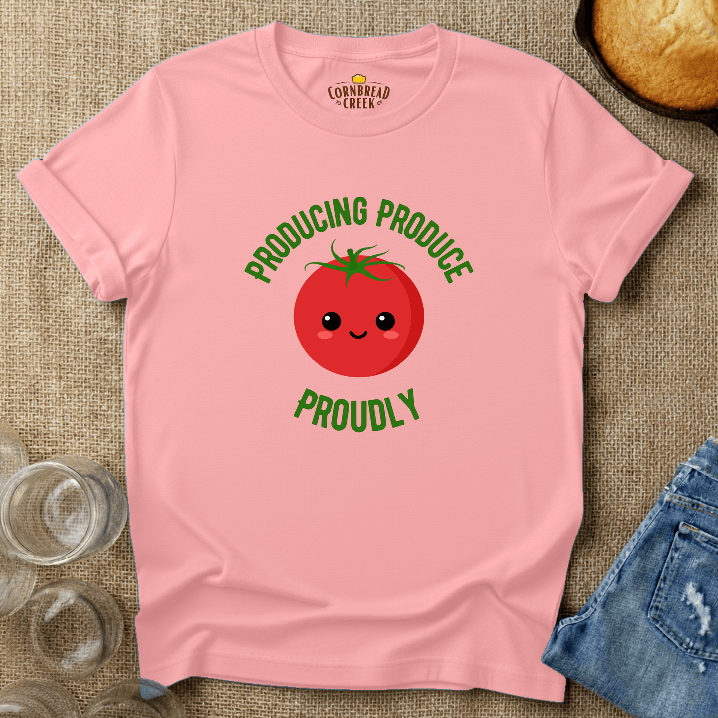 Producing Produce Proudly T-Shirt Chicken and Rural Homestead Graphic tee Cornbread Creek