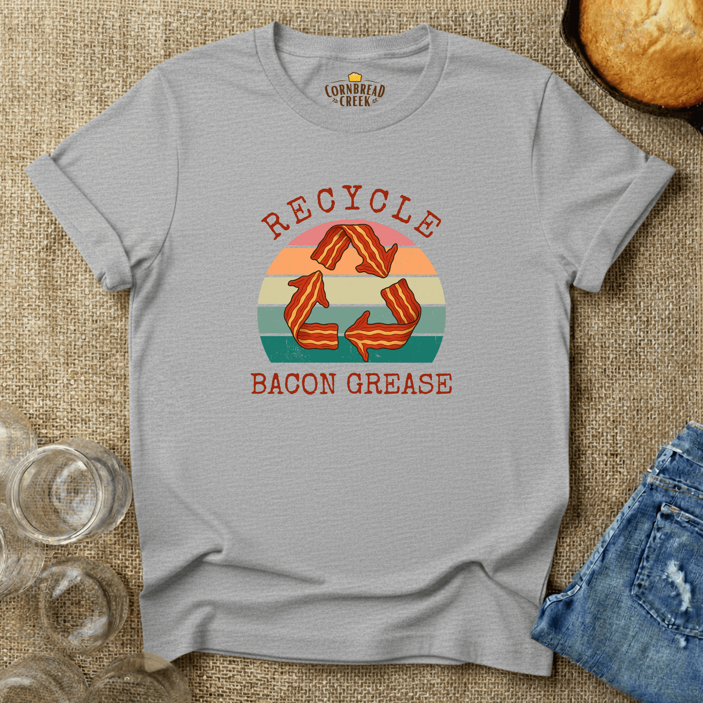 Recycle Bacon Grease Graphic Tee T-Shirt Chicken and Rural Homestead Graphic tee Cornbread Creek