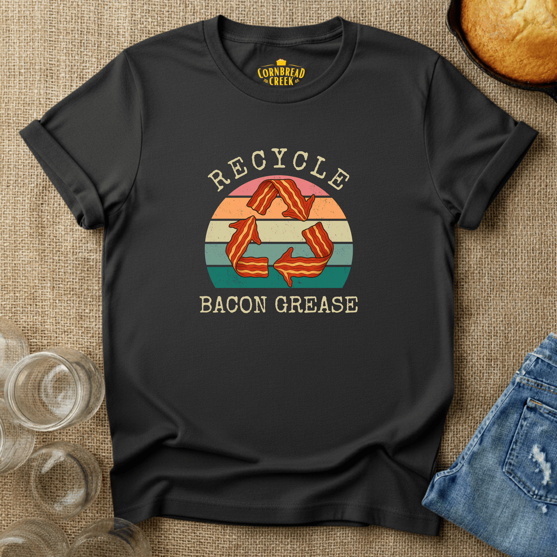Recycle Bacon Grease Graphic Tee T-Shirt Chicken and Rural Homestead Graphic tee Cornbread Creek