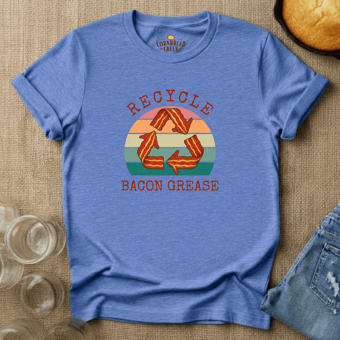 Recycle Bacon Grease Graphic Tee T-Shirt Chicken and Rural Homestead Graphic tee Cornbread Creek