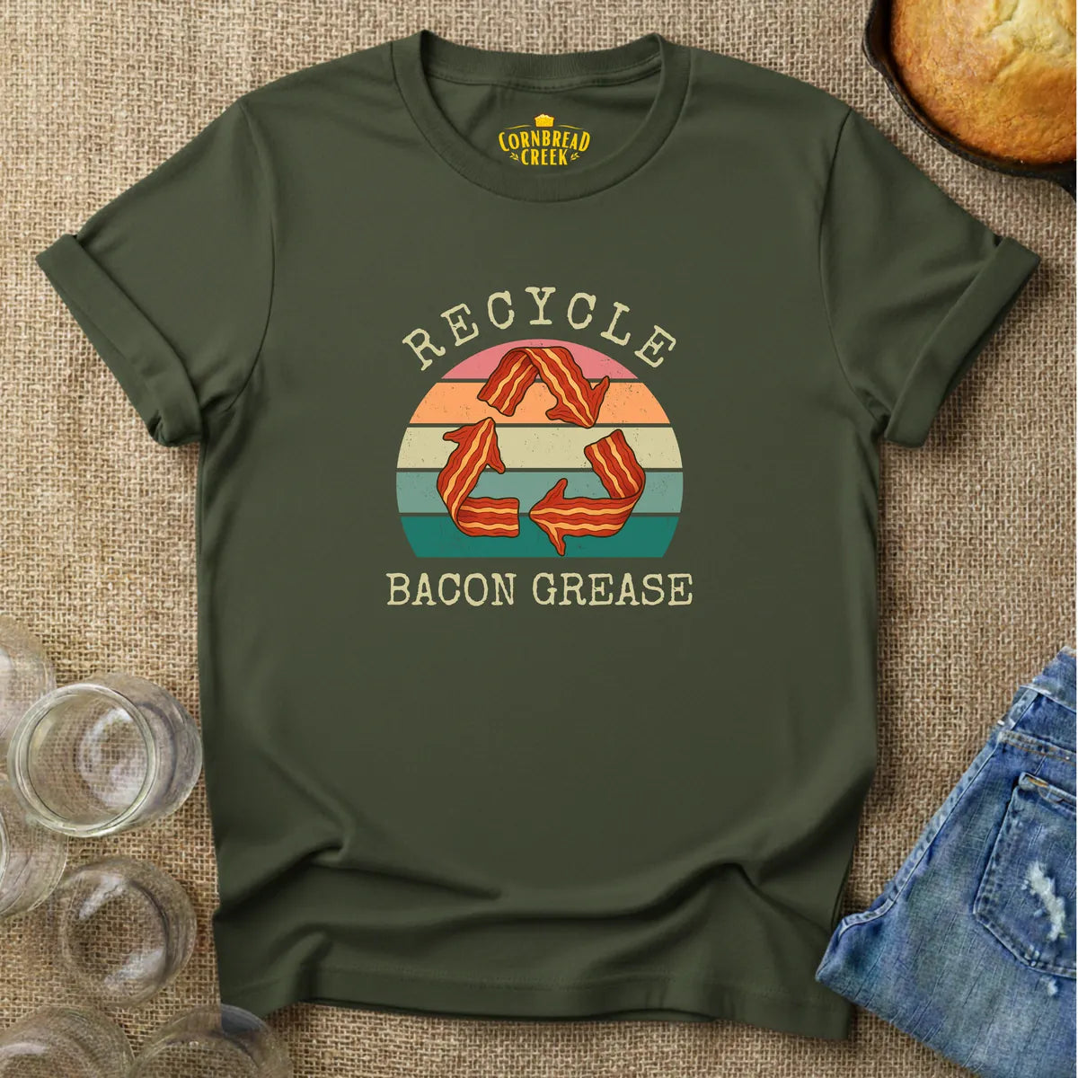 Recycle Bacon Grease Graphic Tee T-Shirt Chicken and Rural Homestead Graphic tee Cornbread Creek