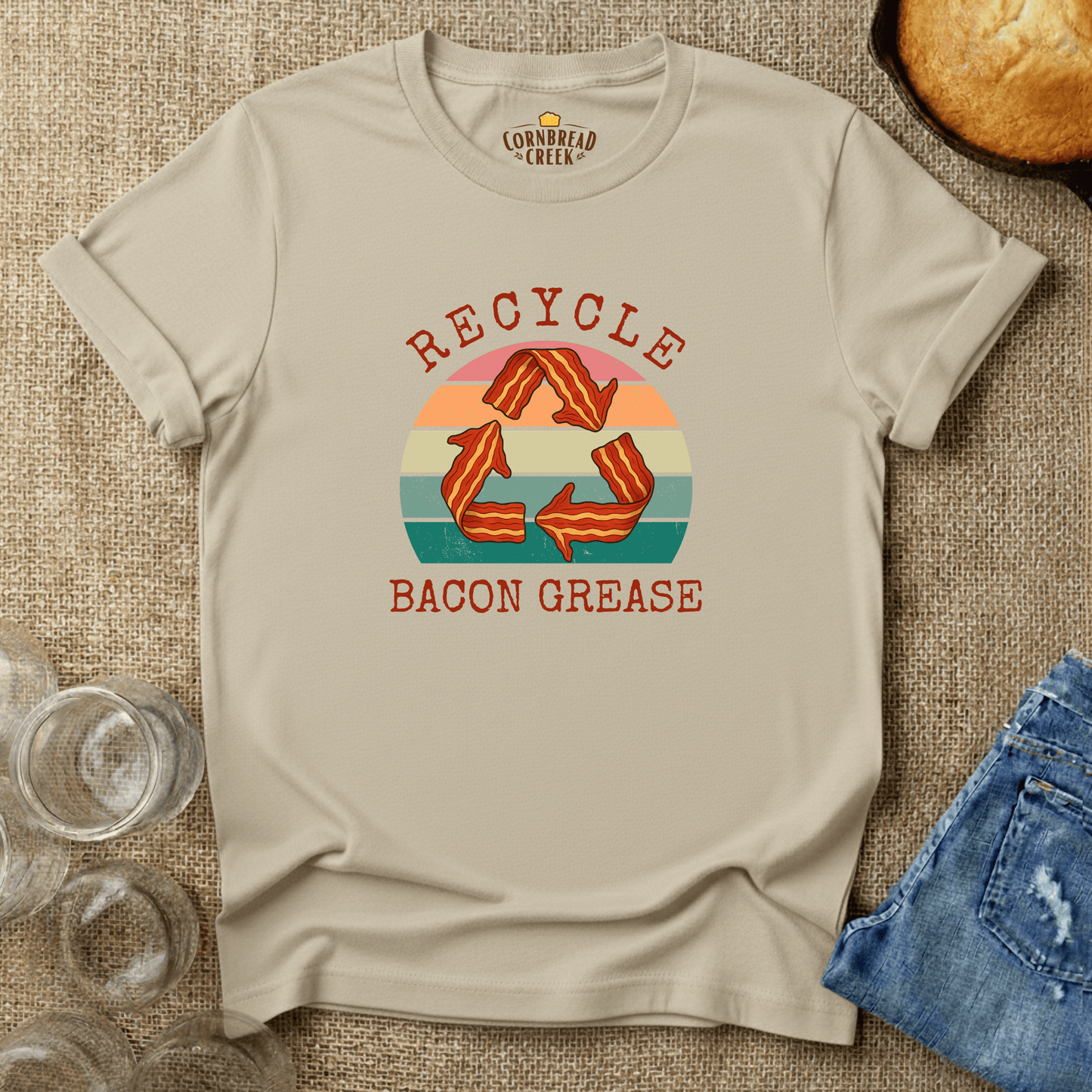 Recycle Bacon Grease Graphic Tee T-Shirt Chicken and Rural Homestead Graphic tee Cornbread Creek