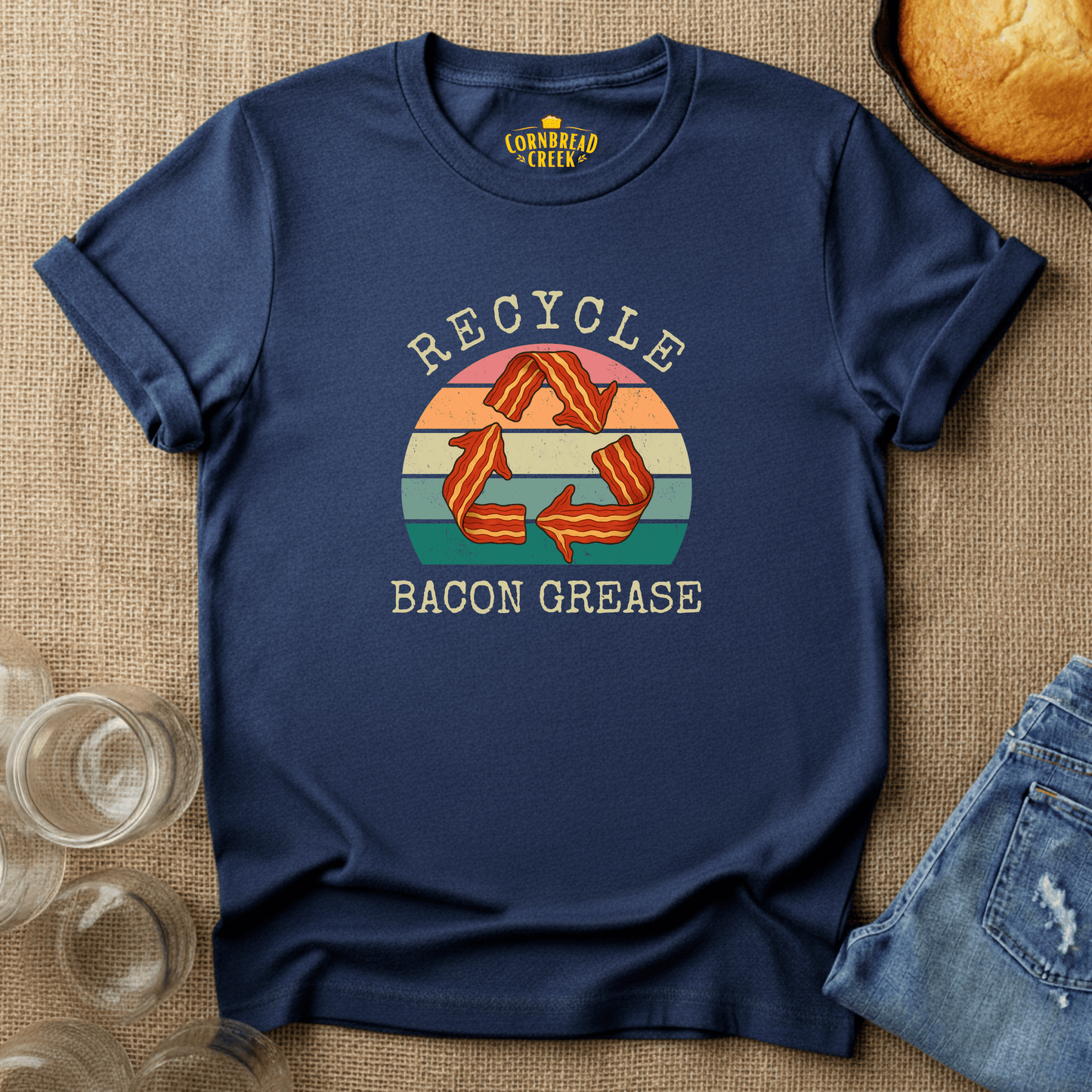 Recycle Bacon Grease Graphic Tee T-Shirt Chicken and Rural Homestead Graphic tee Cornbread Creek