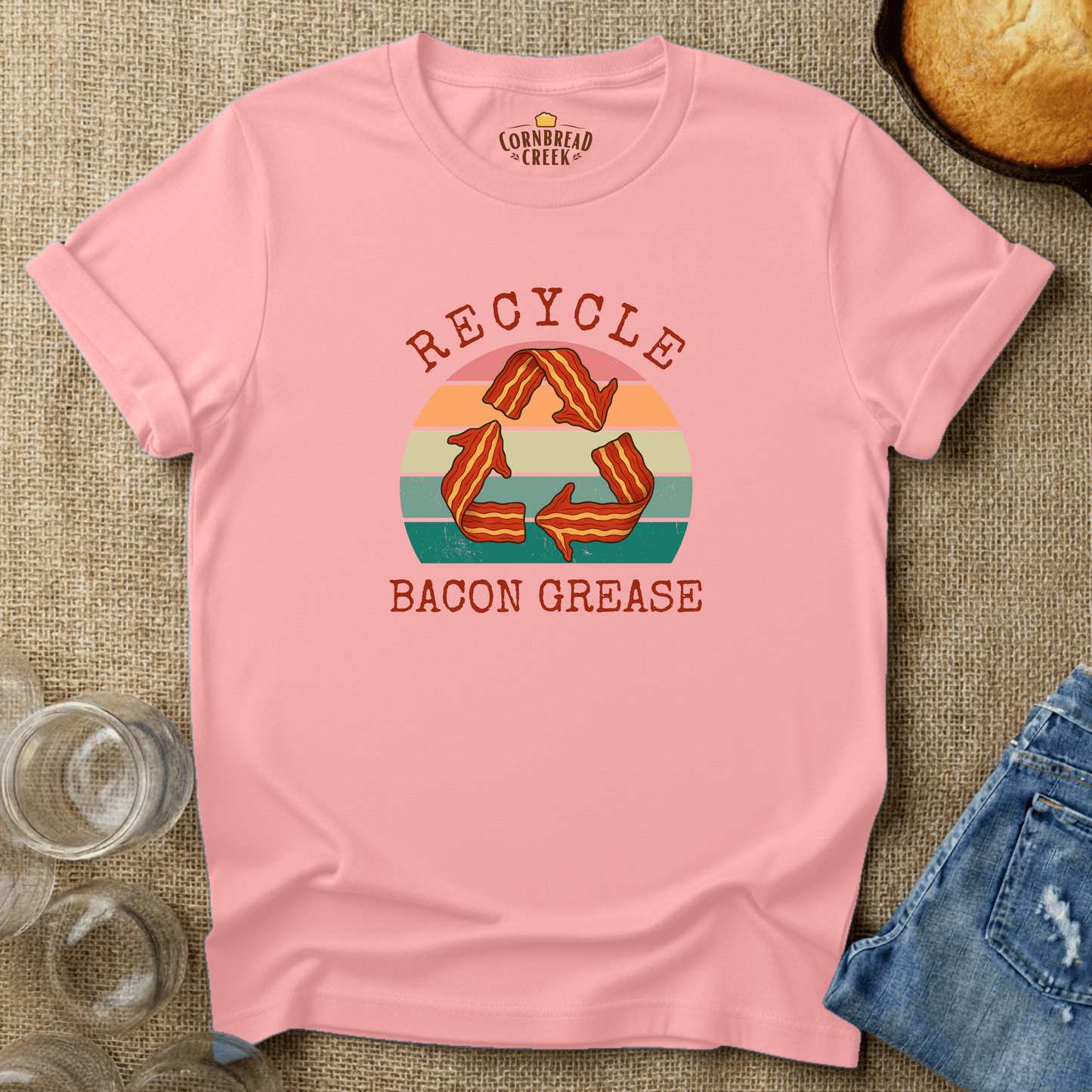 Recycle Bacon Grease Graphic Tee T-Shirt Chicken and Rural Homestead Graphic tee Cornbread Creek