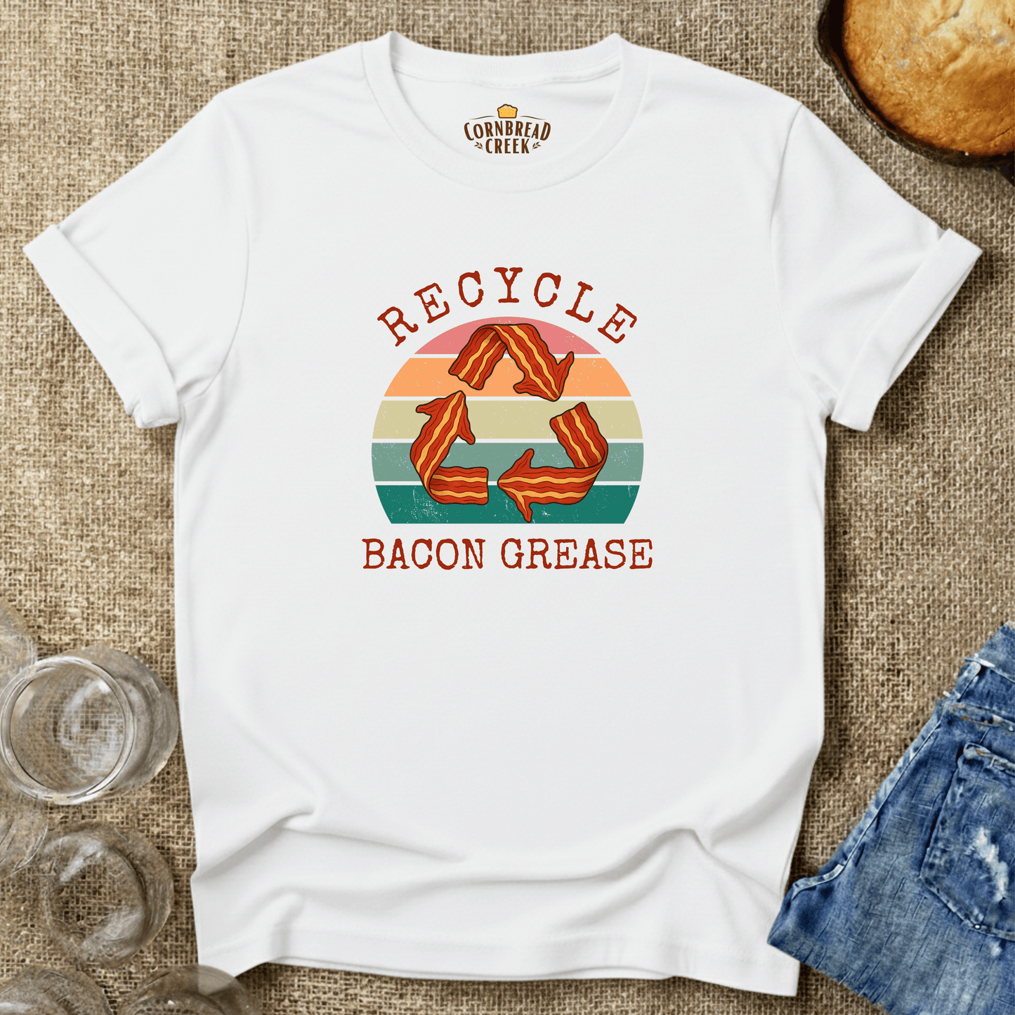 Recycle Bacon Grease Graphic Tee T-Shirt Chicken and Rural Homestead Graphic tee Cornbread Creek