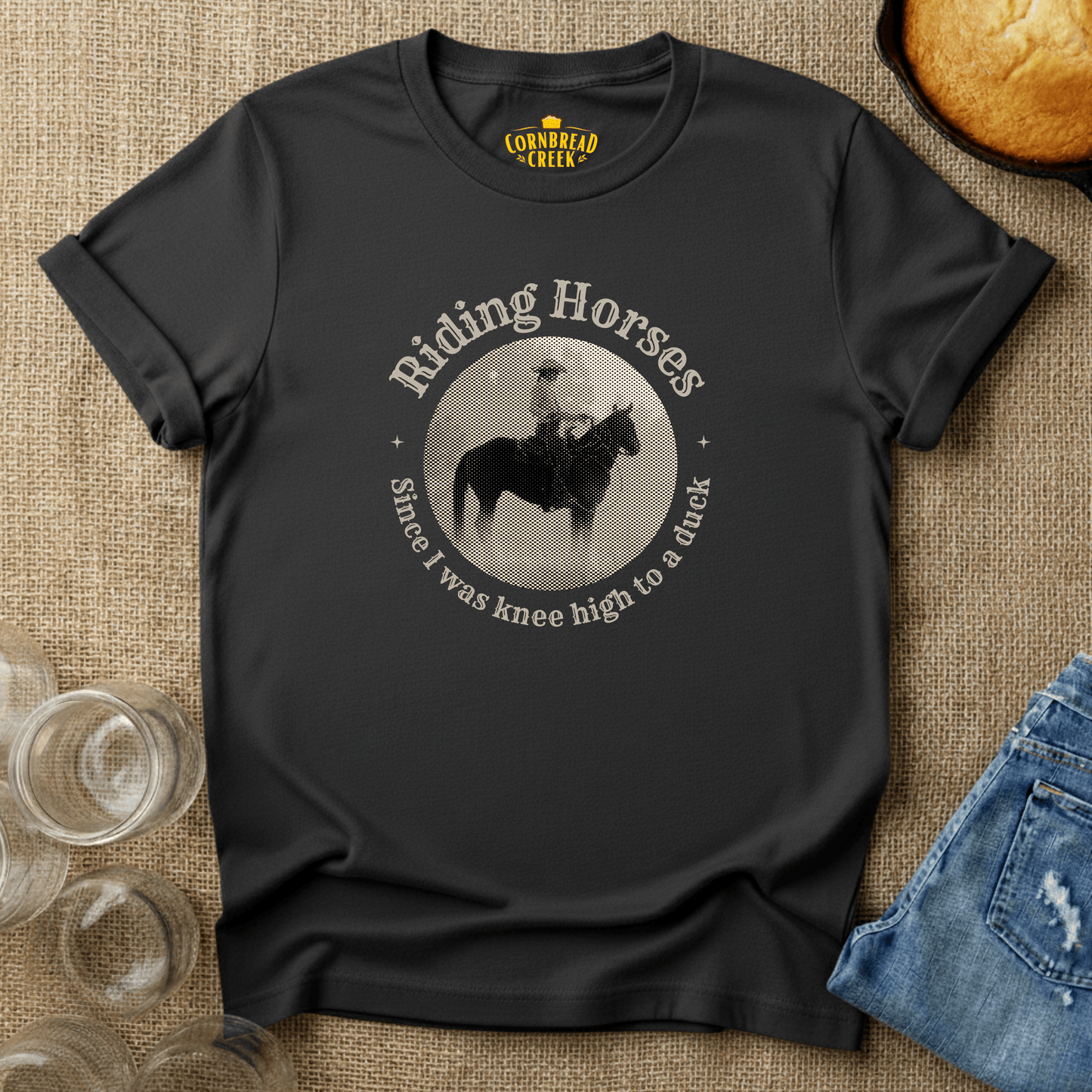 Riding Horses, Since I Was Knee High To A Duck T-Shirt Chicken and Rural Homestead Graphic tee Cornbread Creek