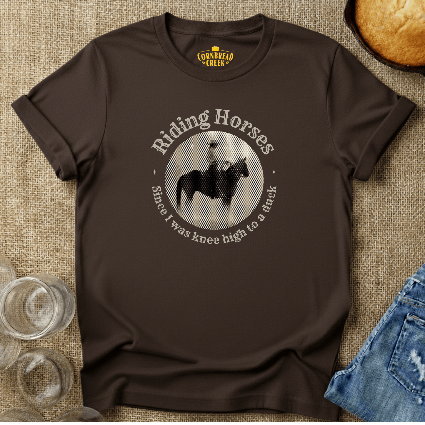 Riding Horses, Since I Was Knee High To A Duck T-Shirt Chicken and Rural Homestead Graphic tee Cornbread Creek