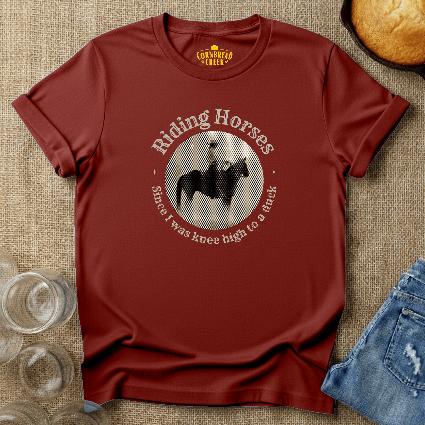 Riding Horses, Since I Was Knee High To A Duck T-Shirt Chicken and Rural Homestead Graphic tee Cornbread Creek