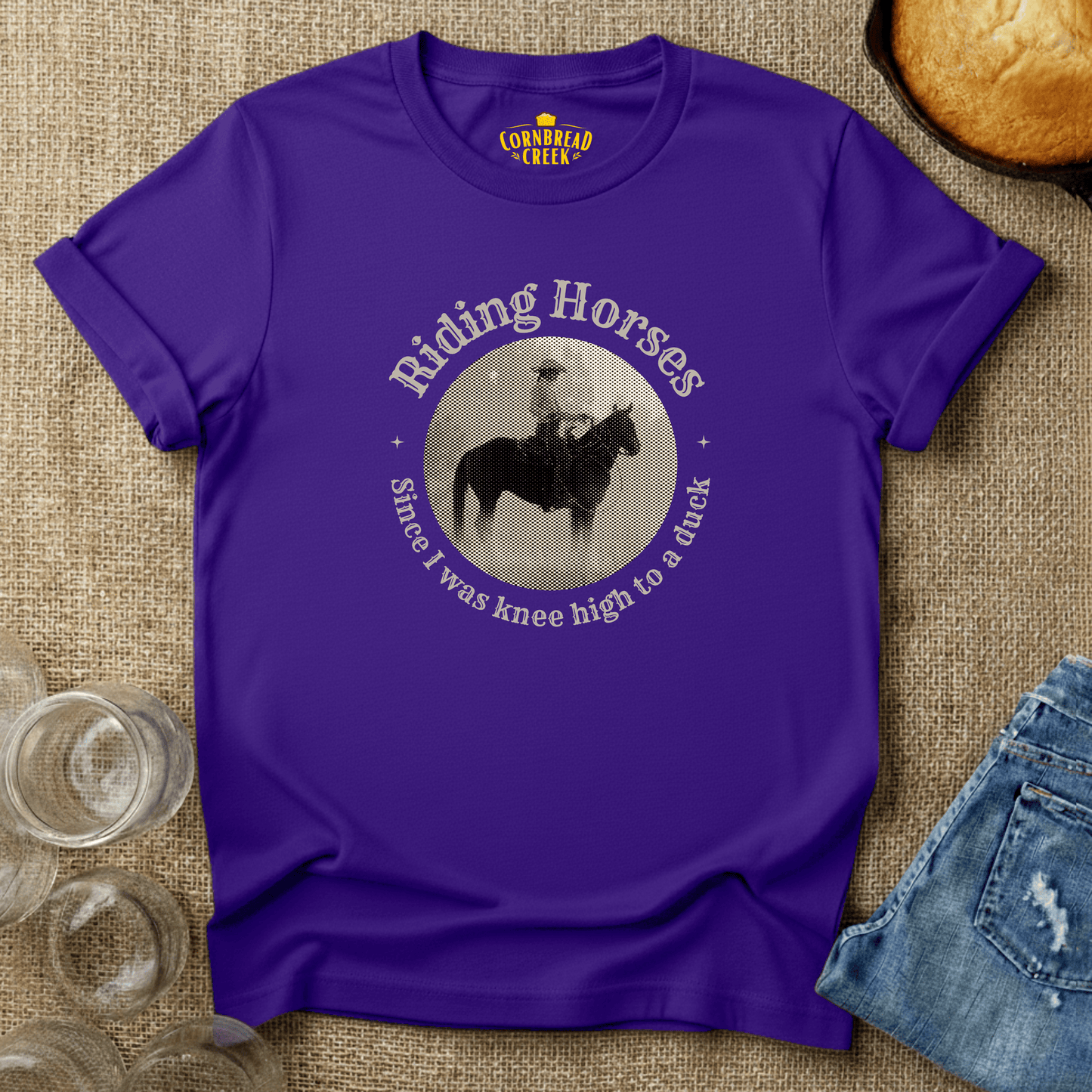 Riding Horses, Since I Was Knee High To A Duck T-Shirt Chicken and Rural Homestead Graphic tee Cornbread Creek