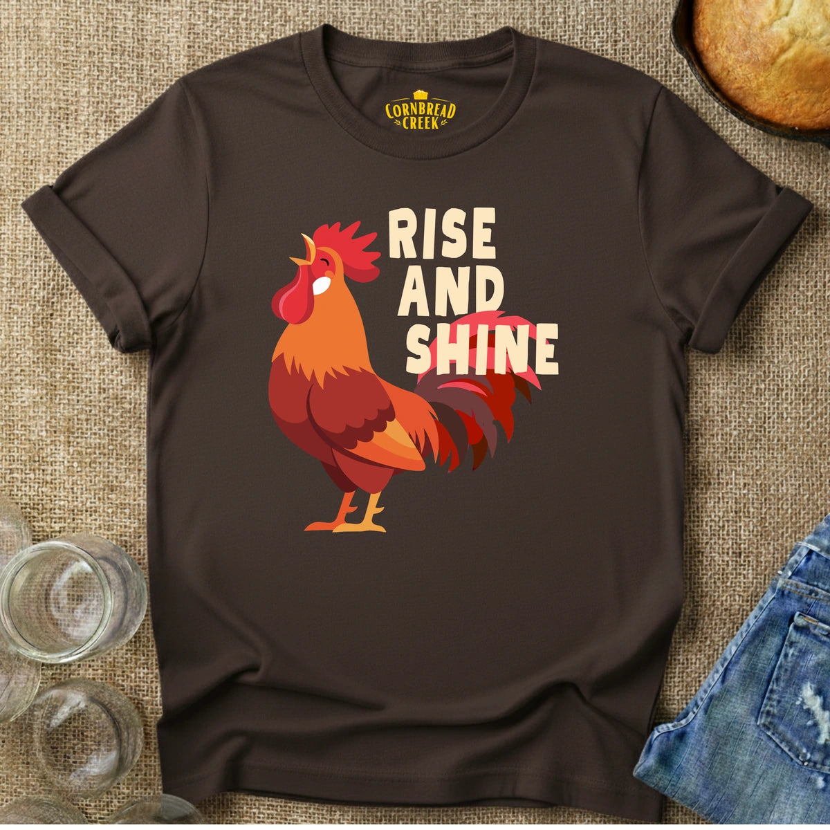 Rise And Shine (Rooster) T-Shirt Chicken and Rural Homestead Graphic tee Cornbread Creek