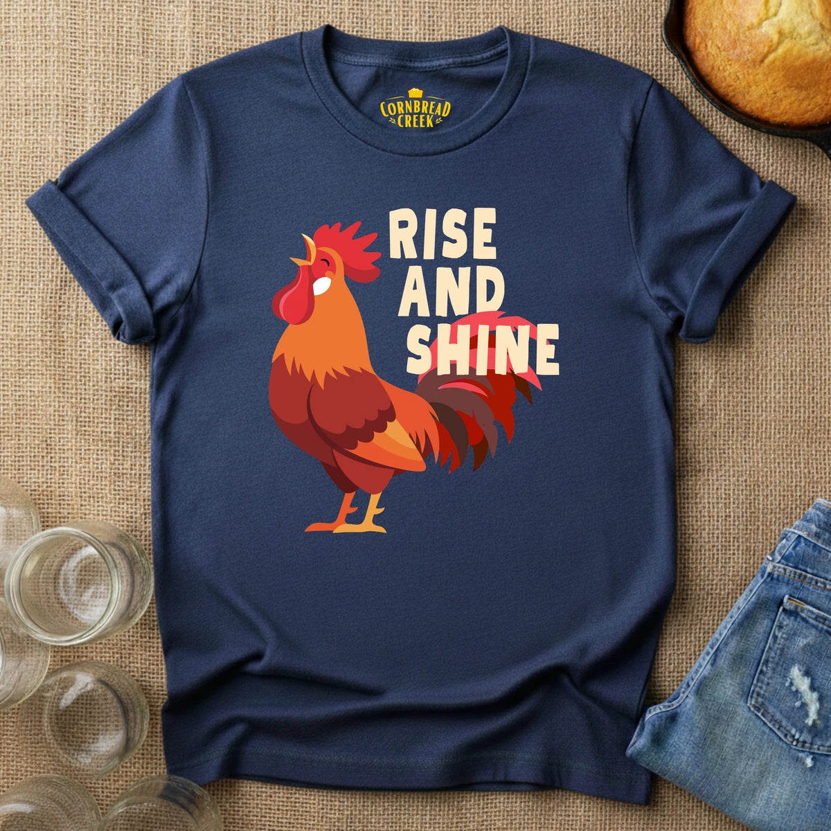 Rise And Shine (Rooster) T-Shirt Chicken and Rural Homestead Graphic tee Cornbread Creek