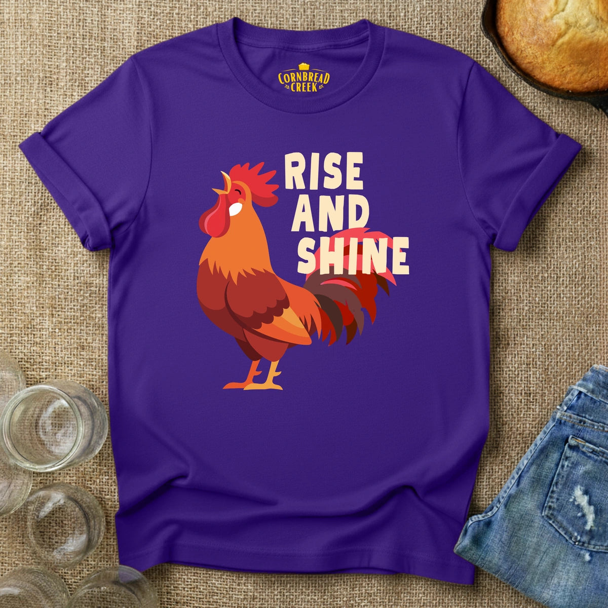 Rise And Shine (Rooster) T-Shirt Chicken and Rural Homestead Graphic tee Cornbread Creek
