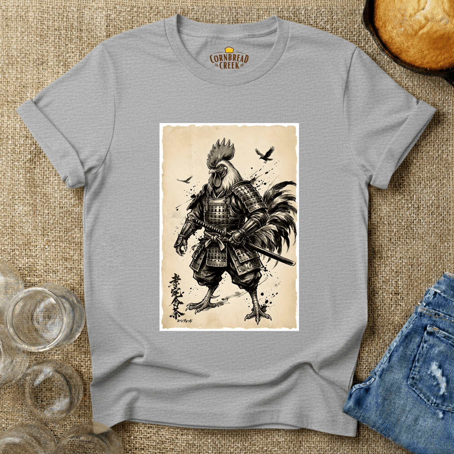 Samurai Chicken T-Shirt Chicken and Rural Homestead Graphic tee Cornbread Creek