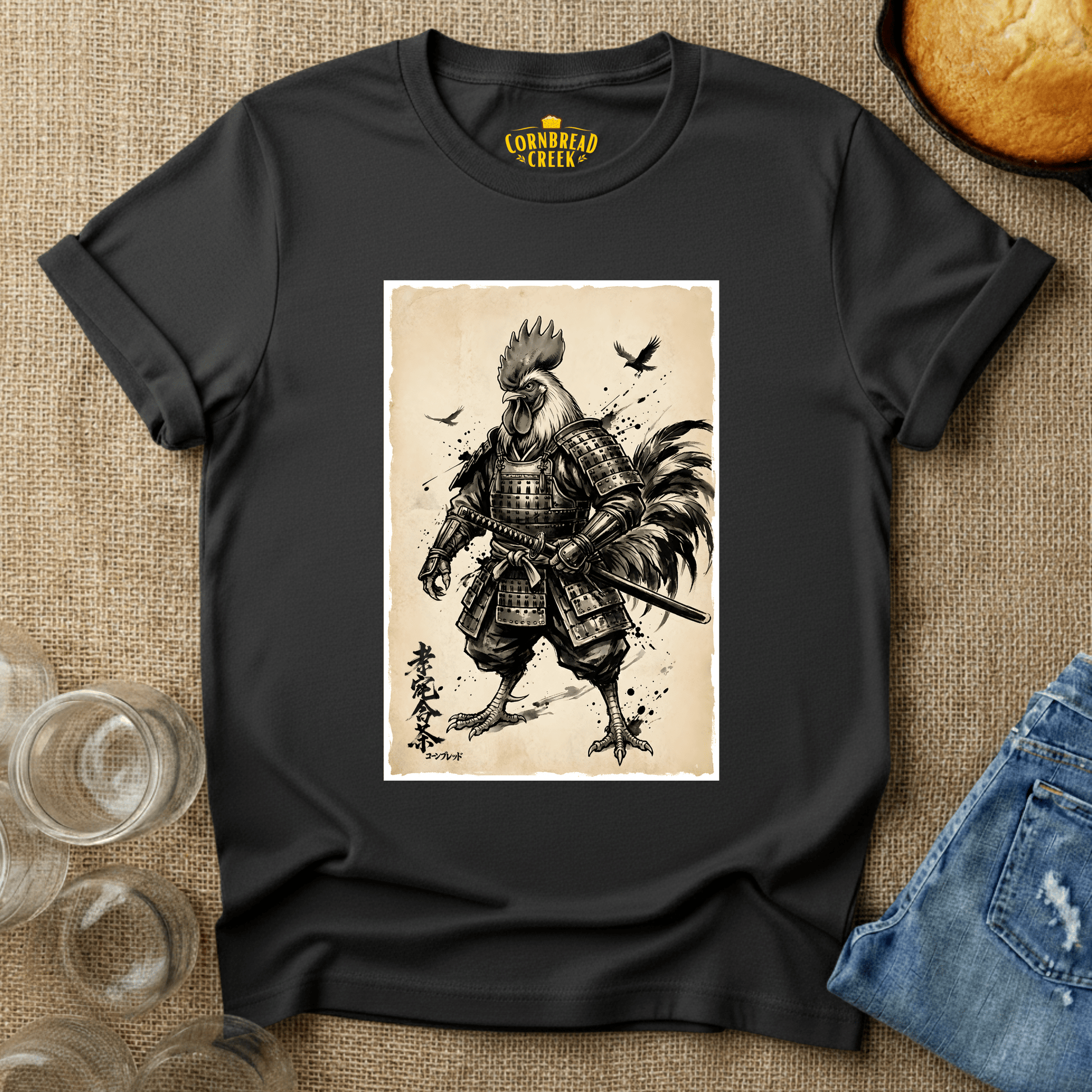 Samurai Chicken T-Shirt Chicken and Rural Homestead Graphic tee Cornbread Creek