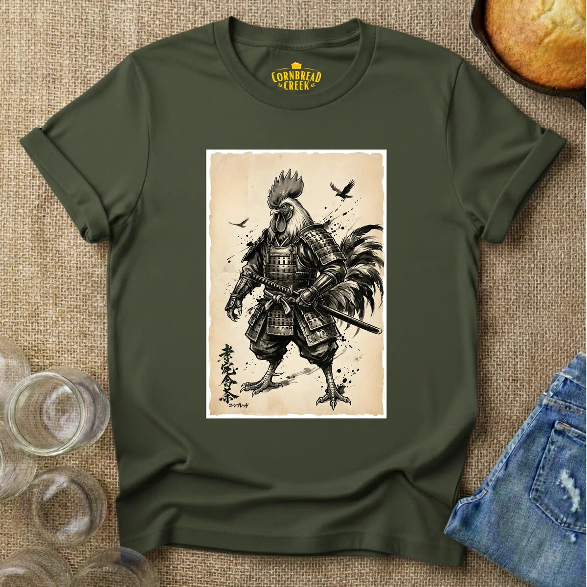 Samurai Chicken T-Shirt Chicken and Rural Homestead Graphic tee Cornbread Creek