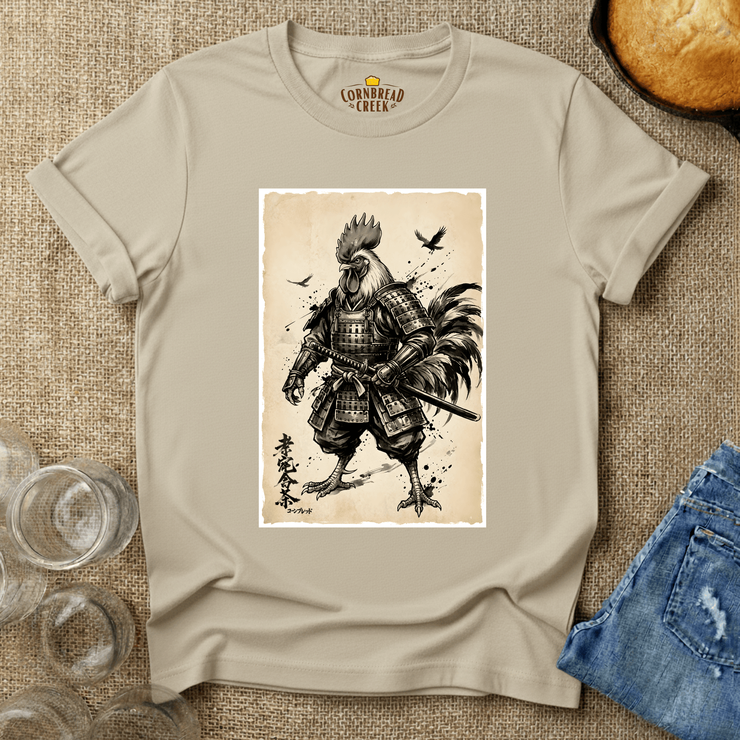 Samurai Chicken T-Shirt Chicken and Rural Homestead Graphic tee Cornbread Creek