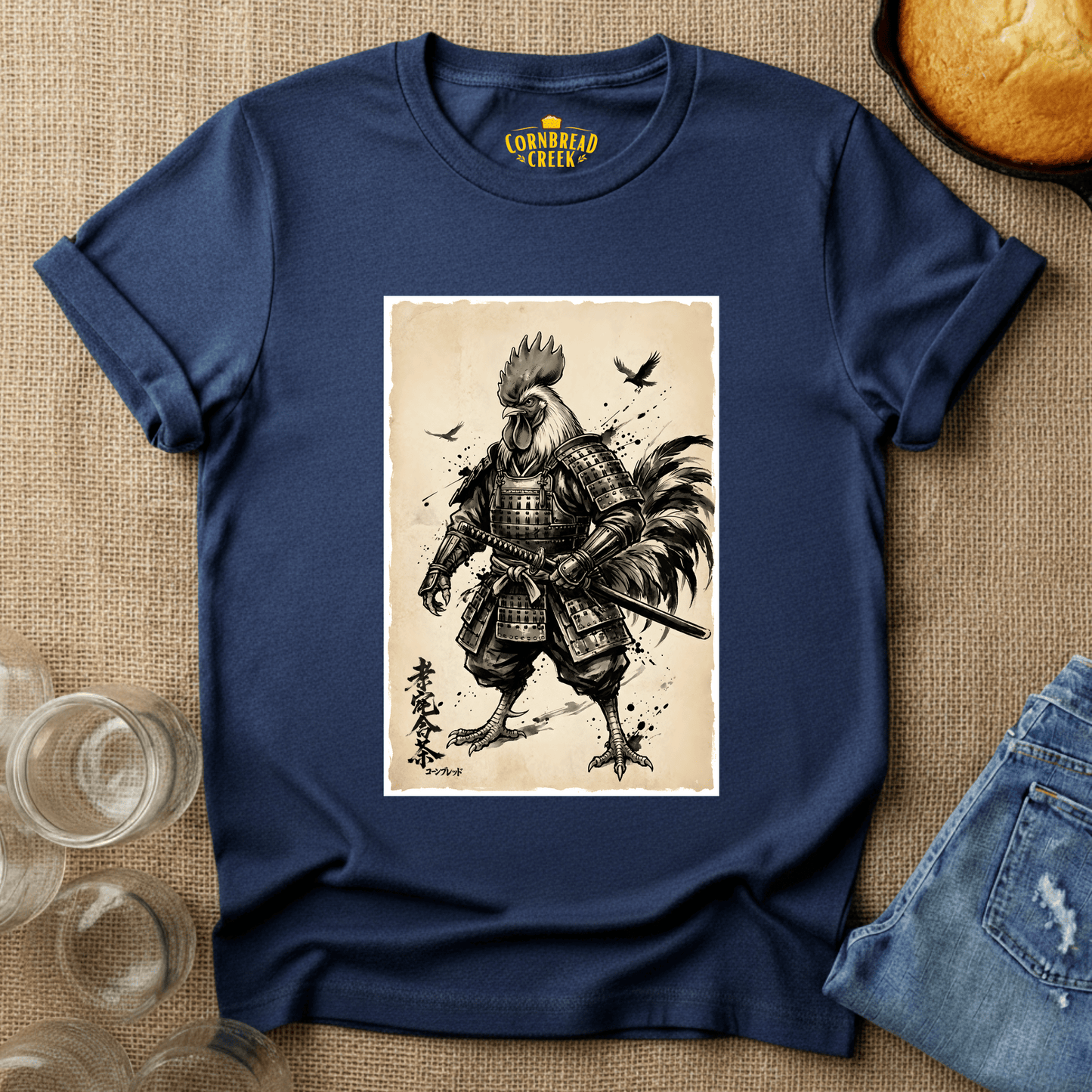 Samurai Chicken T-Shirt Chicken and Rural Homestead Graphic tee Cornbread Creek