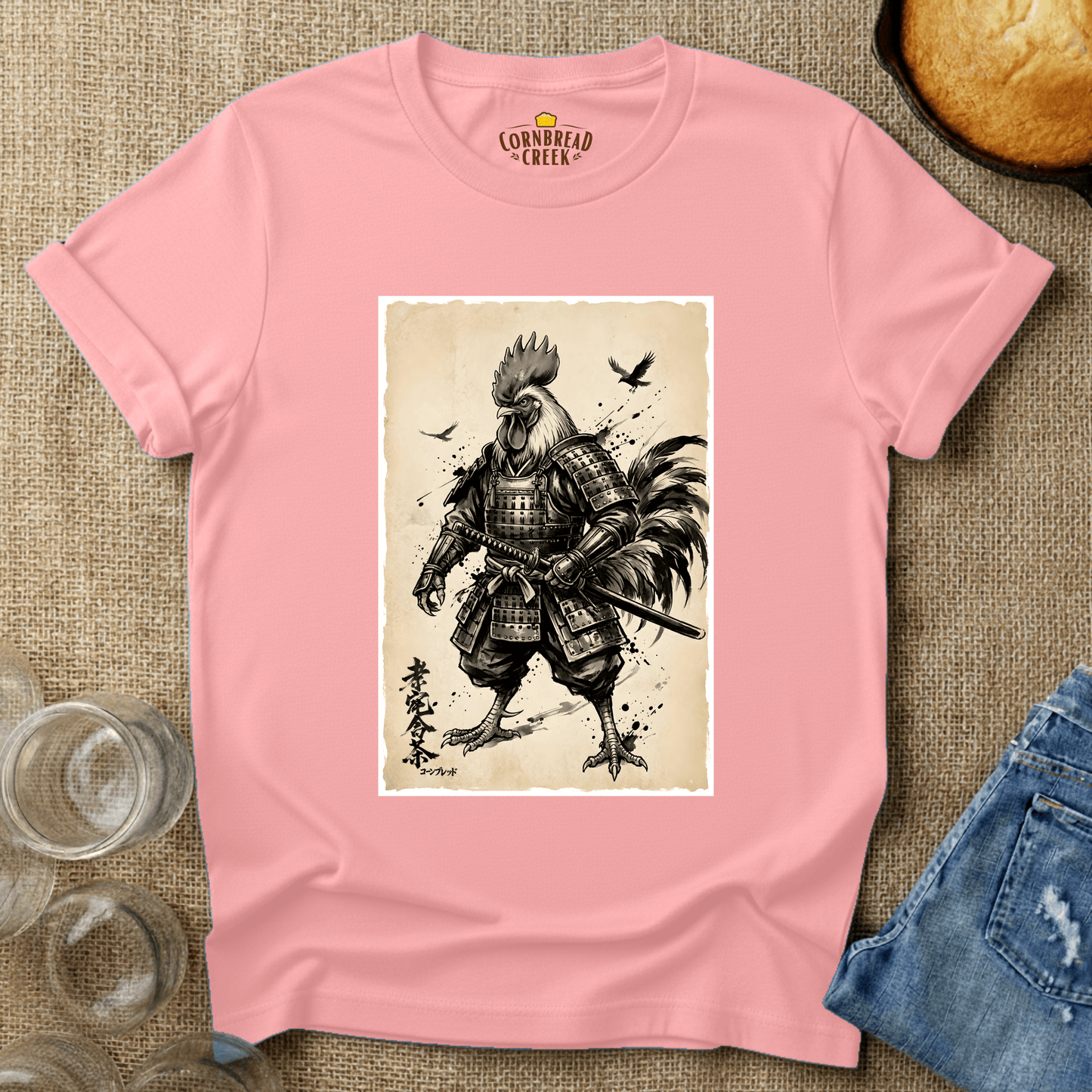 Samurai Chicken T-Shirt Chicken and Rural Homestead Graphic tee Cornbread Creek