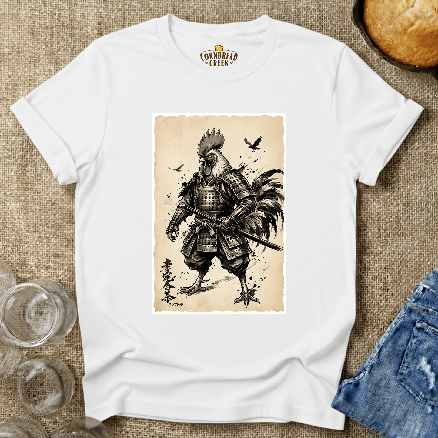 Samurai Chicken T-Shirt Chicken and Rural Homestead Graphic tee Cornbread Creek