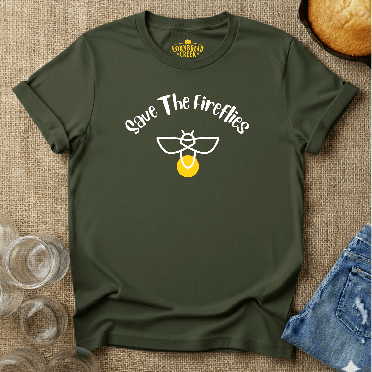 Save The Fireflies T-Shirt Chicken and Rural Homestead Graphic tee Cornbread Creek