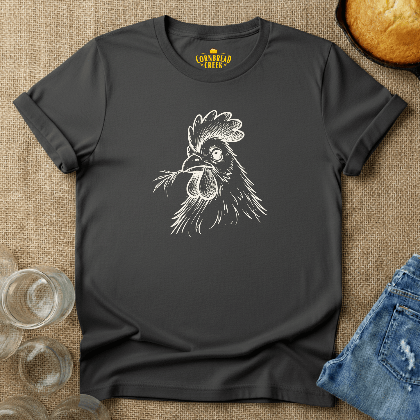 The Sketched Chicken T-Shirt Chicken and Rural Homestead Graphic tee Cornbread Creek
