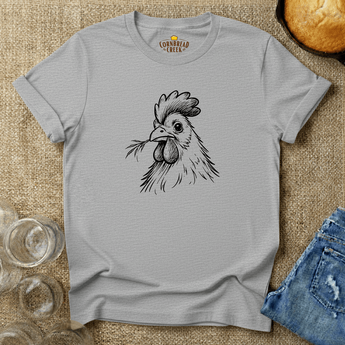 The Sketched Chicken T-Shirt Chicken and Rural Homestead Graphic tee Cornbread Creek