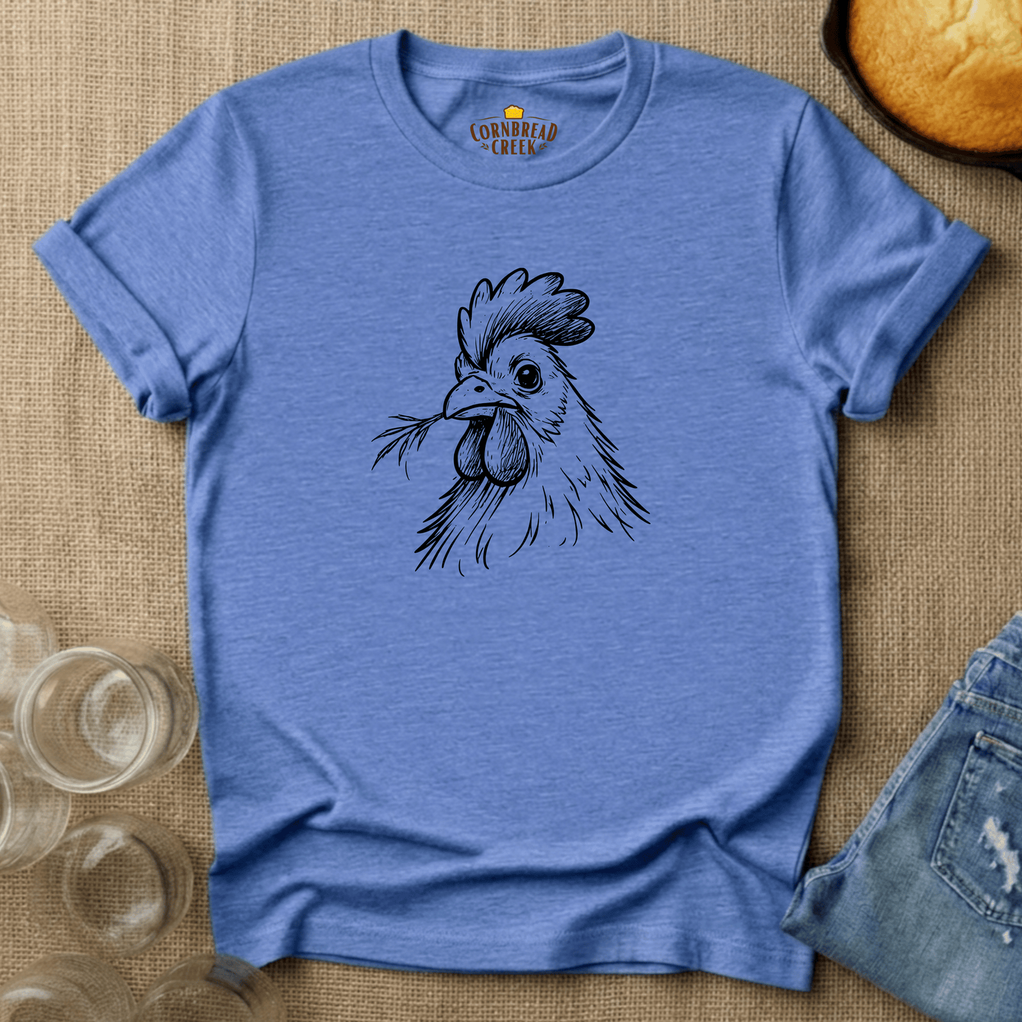 The Sketched Chicken T-Shirt Chicken and Rural Homestead Graphic tee Cornbread Creek