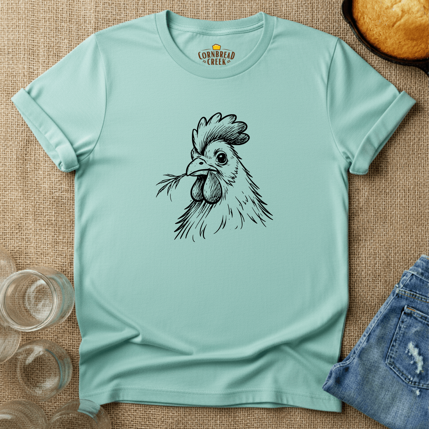 The Sketched Chicken T-Shirt Chicken and Rural Homestead Graphic tee Cornbread Creek