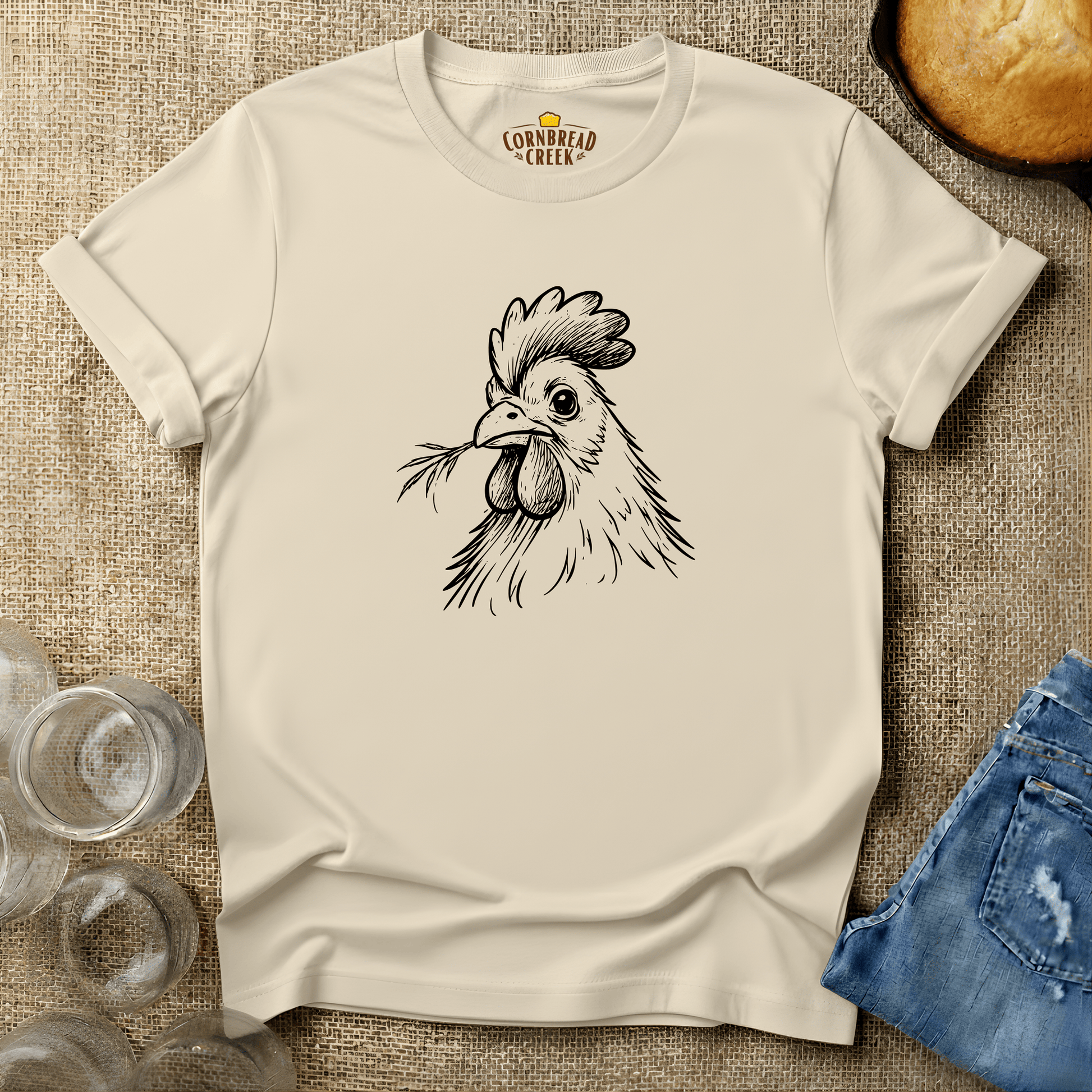 The Sketched Chicken T-Shirt Chicken and Rural Homestead Graphic tee Cornbread Creek