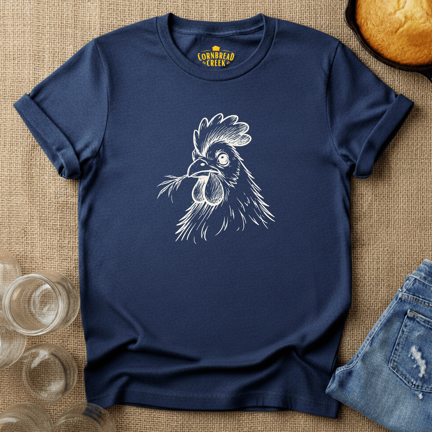 The Sketched Chicken T-Shirt Chicken and Rural Homestead Graphic tee Cornbread Creek