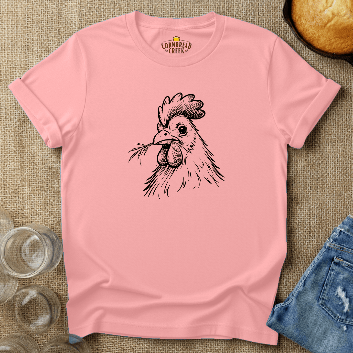 The Sketched Chicken T-Shirt Chicken and Rural Homestead Graphic tee Cornbread Creek