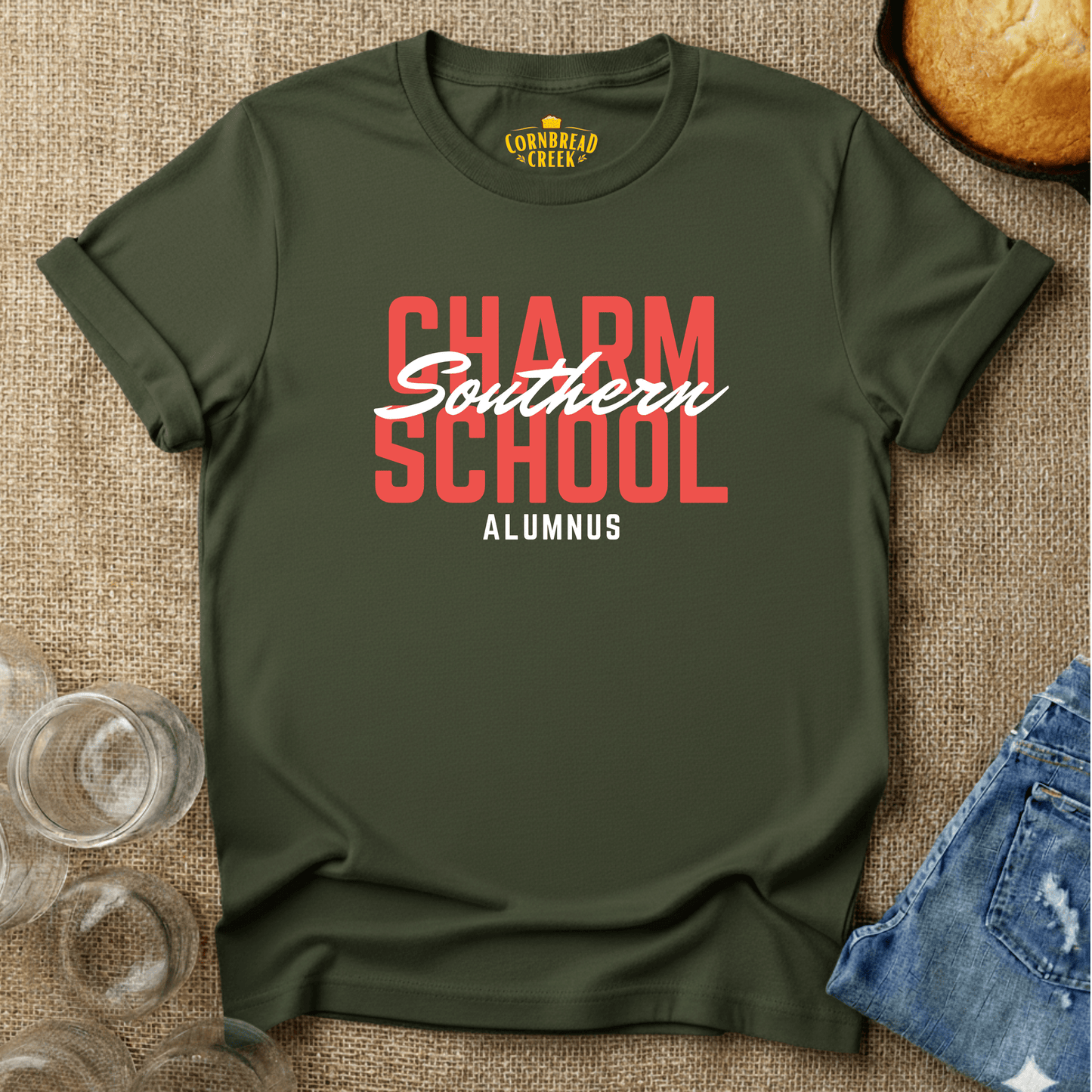 Southern Charm School Alumnus T-Shirt Chicken and Rural Homestead Graphic tee Cornbread Creek