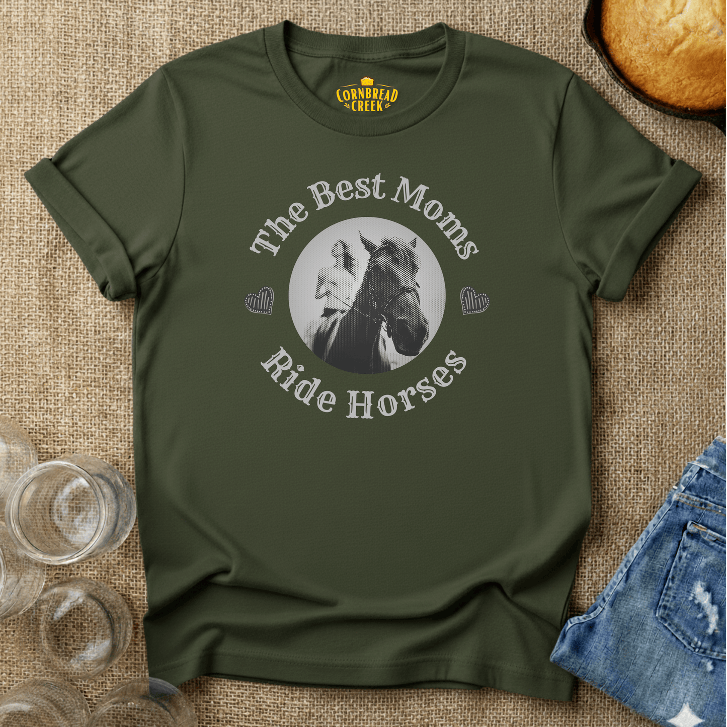 The Best Moms Ride Horses T-Shirt Chicken and Rural Homestead Graphic tee Cornbread Creek