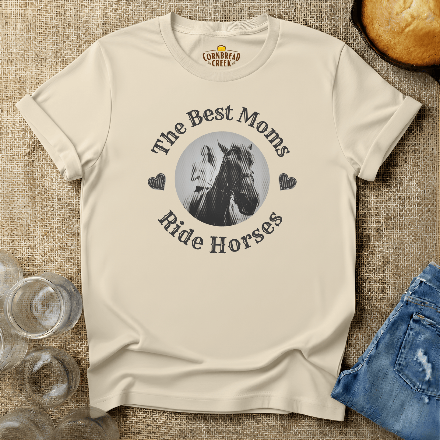 The Best Moms Ride Horses T-Shirt Chicken and Rural Homestead Graphic tee Cornbread Creek