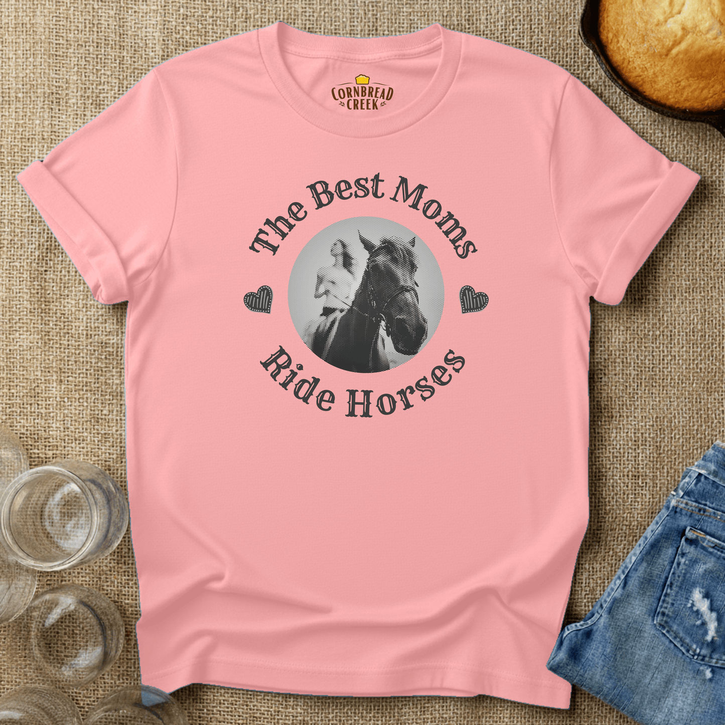 The Best Moms Ride Horses T-Shirt Chicken and Rural Homestead Graphic tee Cornbread Creek