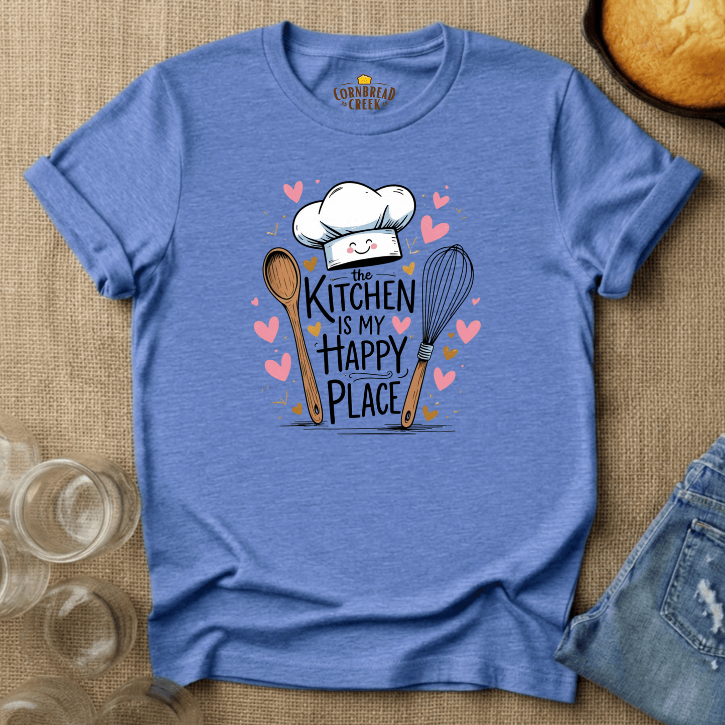 The Kitchen Is My Happy Place T-Shirt Chicken and Rural Homestead Graphic tee Cornbread Creek