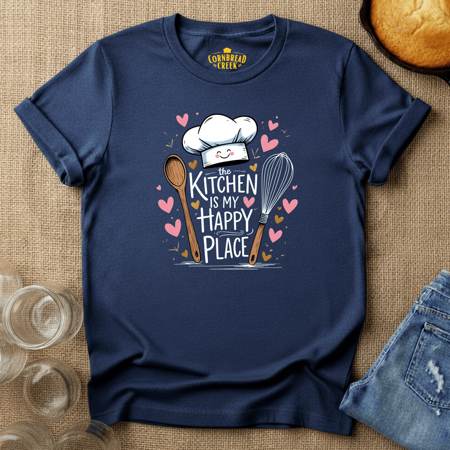 The Kitchen Is My Happy Place T-Shirt Chicken and Rural Homestead Graphic tee Cornbread Creek