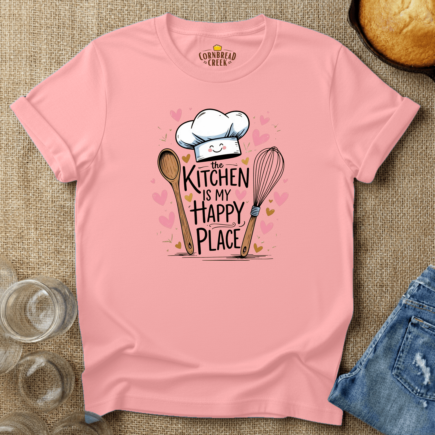 The Kitchen Is My Happy Place T-Shirt Chicken and Rural Homestead Graphic tee Cornbread Creek