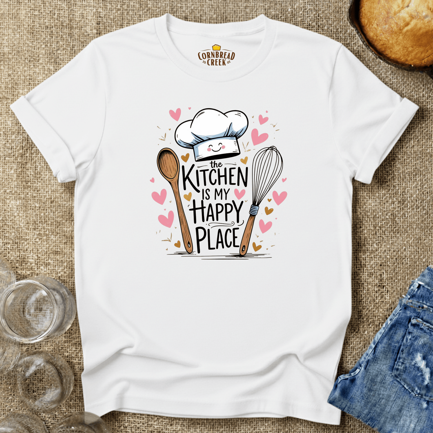 The Kitchen Is My Happy Place T-Shirt Chicken and Rural Homestead Graphic tee Cornbread Creek