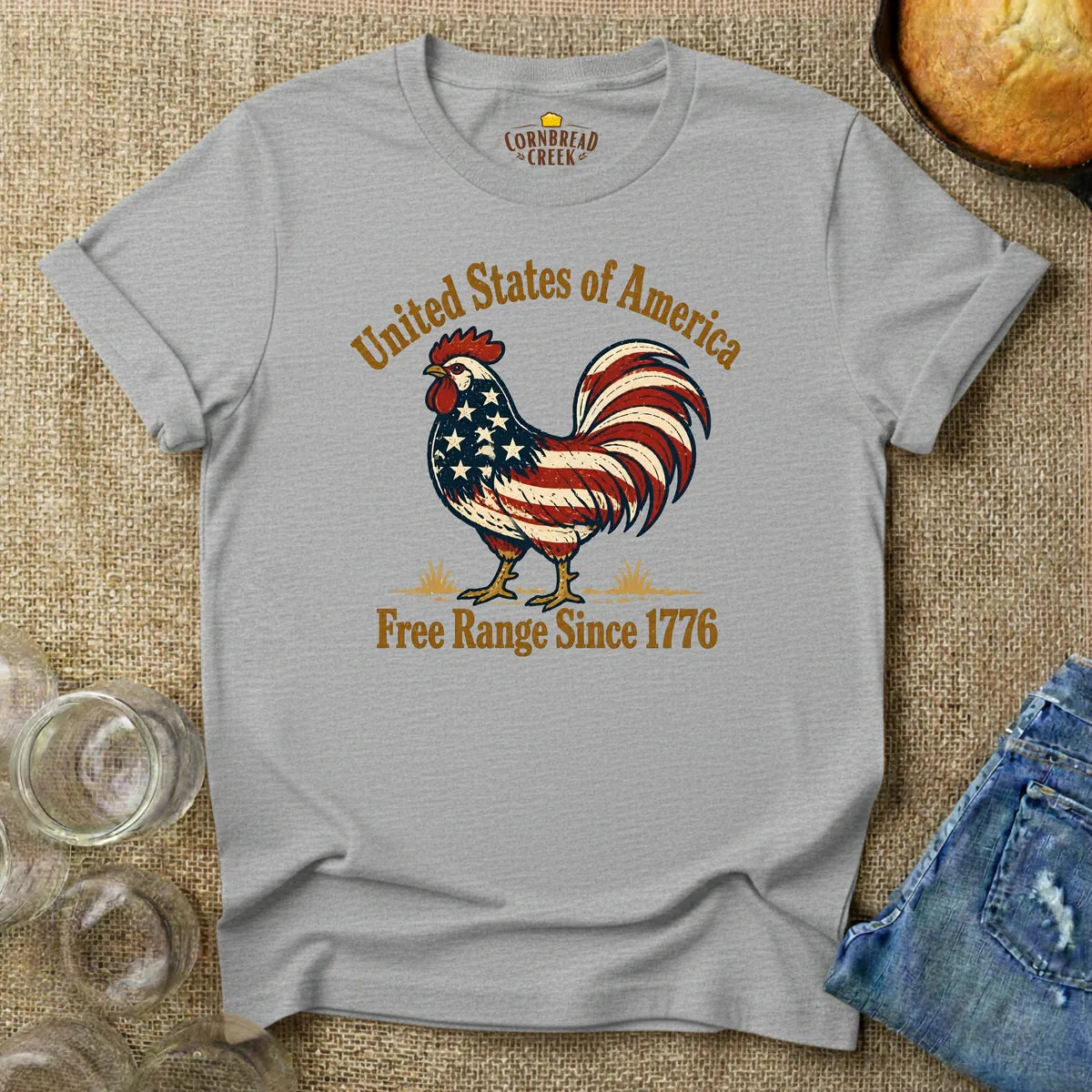 USA - Free Range Since 1776 T-Shirt Chicken and Rural Homestead Graphic tee Cornbread Creek