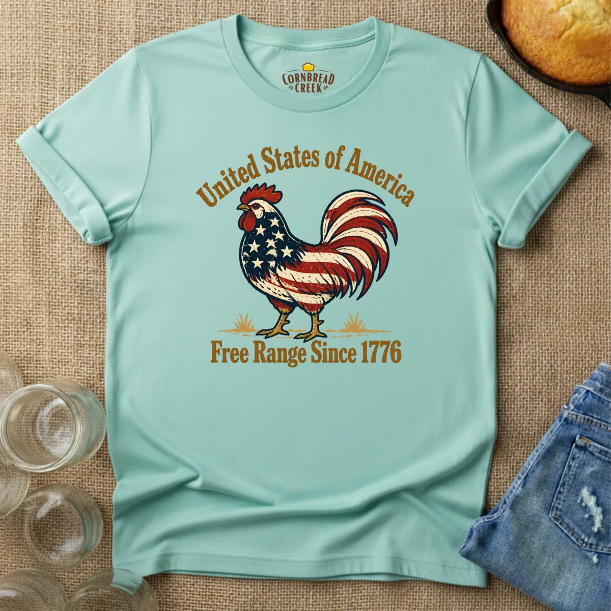USA - Free Range Since 1776 T-Shirt Chicken and Rural Homestead Graphic tee Cornbread Creek